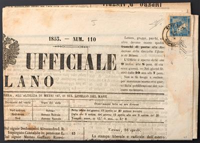 Poststück - Österr. Nr. 6 I b vollrandig auf kompl. Zeitung aus 1853 mit Stempel COMO, - Známky
