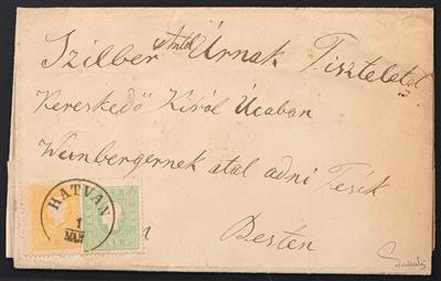 Poststück - Österreich Nr. 10 II a gelb + 12 b hellbläulichgrün, - Stamps