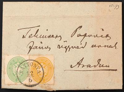 Poststück - Österreich Nr. 24 + 25, auf kleinem Falt Poststück mit Einkreis gestempelt "BATTONYA 12/6 - Stamps