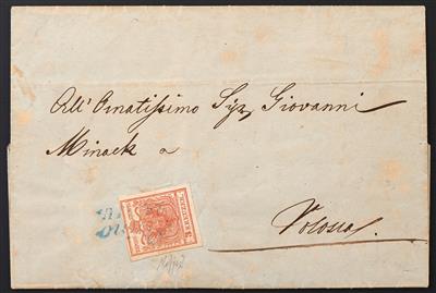 Poststück - Österreich Nr. 3 H Ia1, rot, auf Falt Poststück mit zartem Zweizeiler gestempelt "Pisino / 22. GIU. - Briefmarken