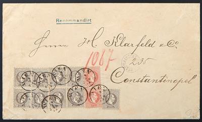 Poststück - Österreich Nr. 40 I bräunlichlila ZWEI VIERERBLÖCKE + Einzelstück + Nr. 37 I im senkrechten Paar, - Známky