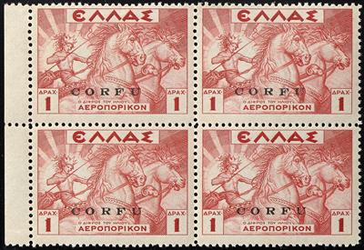 ** - Italienische Besetzung Corfu (1941) Sassone Flugpost Nr. 3 (1 Drachme rot mit Aufdruck CORFU) im VIERERBLOCK, - Francobolli