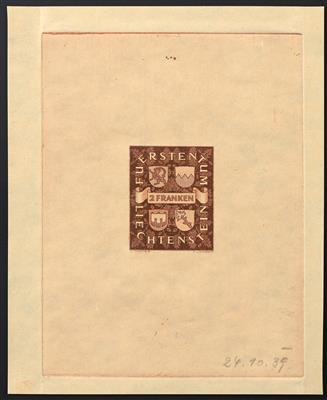 (*) - Liechtenstein Nr. 183 P 3, Einzeldruck in Braunrot im Kleinbogenformat, ungezähnt, - Stamps