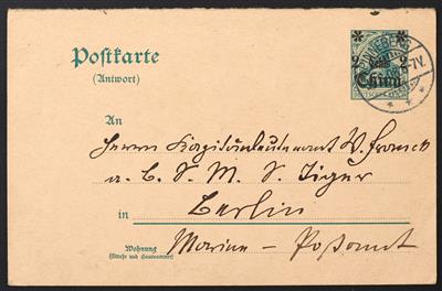 Poststück - D. Post in China 1908 Ganzsachen-Antwortteil - Briefmarken