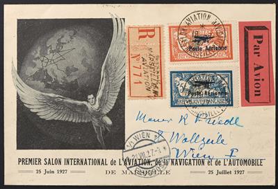 Poststück - Frankreich Nr. 220/21 (Marseille) auf Spezialkuvert mit Sonder-Rekozettel mittels Flugpost nach Wien, - Briefmarken