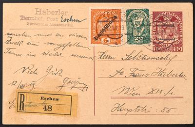 Poststück - Liechtenstein Mitläufer Ausgaben Deutschösterreich Nr. 230 + 263, - Briefmarken