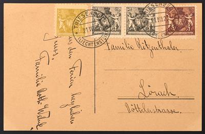 Poststück - Liechtenstein Nr. 51 A + 45 A + 46 A (im Paar) auf Ansichtspostkarte Samina/Sücca, - Francobolli