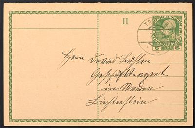 Poststück - Liechtenstein Vor- und Mitläufer Ausgaben 1908/1918 Ganzsachen Postkarte 5 Heller grün Antwortteil - Briefmarken