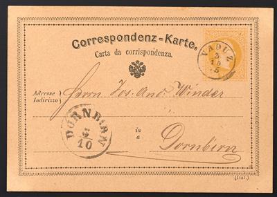 Poststück - Liechtenstein Vorläufer Ausgabe 1867 Ganzsachen Postkarte 2 Kreuzer gelb (1872) deutsch-italienischer Text, - Známky