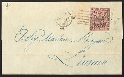 Poststück - Modena Nr. 2 II (Sassone Nr. 9) auf komplettem Falt Poststück nach Livorno aus 1853, - Známky