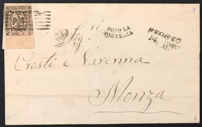 Poststück - Modena Nr. 4 II (Sassone Nr. 4) auf Faltbriefhülle nach Monza aus 1854, - Stamps