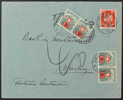 Poststück - Schweizer Marken in Liechtenstein verwendet Schweiz Portomarken Nr. 39 (zwei waagrechte Paare) - Stamps