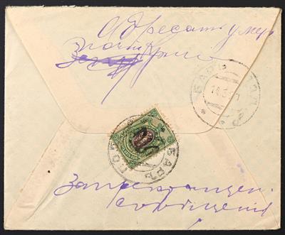 Poststück - Ukraine 1918 - Brief rückseitig frankiert mit 25 Kop. "trident"-Überdruck mit Stpl. BAR/POD. 7.11.18, - Stamps