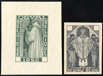 (*) - Belgien 1928/1932 - zwei ungezähnte Farbproben ohne Wertangabe der Nr. 237 (Orval) und 337 (Mercier), - Briefmarken