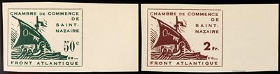 (*) - D. Bes. Frankreich St. Nazaire Nr. 1/2 jeweils ungezähnter Probedruck vom rechten Rand, - Briefmarken
