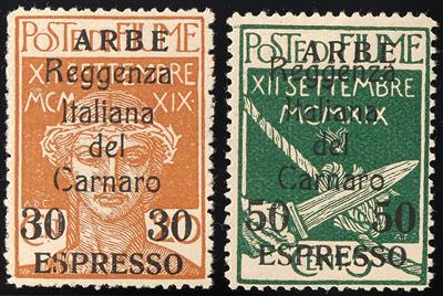 * - Fiume Besetzung der Carnaro Insel Arbe (Rab) 1920 Eilmarken Nr. 26/27 (Sassone Espresso No. 1/2), - Francobolli