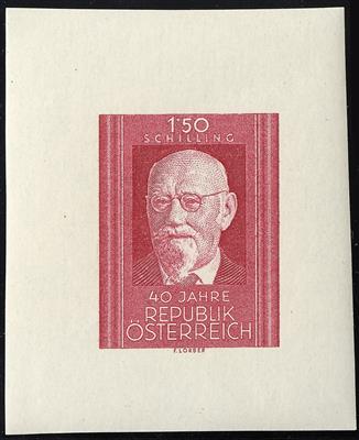 ** - Österr.   ANK Nr. 1074 PU (1958, 40. Gründungstag der Republik Österreich) ungezähnter Einzelabzug in Karmin - Briefmarken
