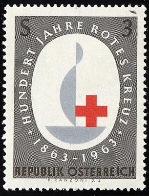 ** - Österr.   ANK Nr. 1165 P (1963, 100 Jahre Rotes Kreuz) Probedruck mit Emblem in Hellgrau statt Silber - Známky
