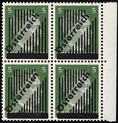 ** - Österr.   ANK Nr. 668 I y + x, z + x im VIERERBLOCK (13 + 14, 15 + 14 Gitterlinien), geriffelter Gummi - Briefmarken