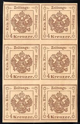 ** - Österr. Neudruck 1873 der Zeitungsstemplmarke Nr. 4 (Type II) im senkrechten SECHSERBLOCK, - Stamps