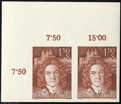 ** - Österr. Nr. 1121U (Jakob Prandtauer) im waagrechten Paar von der linken oberen Bogenecke, - Briefmarken