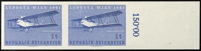 ** - Österr. Nr. 1127U (LUPOSTA 1961) im waagrechten Paar vom rechten Bogenrand, - Stamps