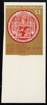 ** - Österr. Nr. 1210U (600 Jahre UNI Wien) vom Bogenunterrand (rücks. kl. Bleistiftsignatur im Unterrand), - Briefmarken