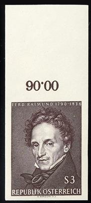 ** - Österr. Nr. 1213U (Ferdinand Raimund) vom Bogenoberrand (Bleistiftsignatur rückseitig  im Oberrand), - Stamps