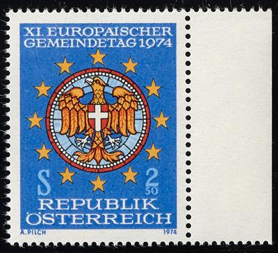 ** - Österr. Nr. (15) (nicht verausgabete Gemeindetagsmarke 1974) vom rechten Bogenrand, - Briefmarken