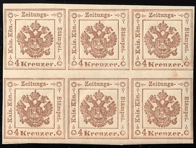 **/* - Österr. Zeitungsstempelmarke Nr. 4 im waagrechten SECHSERBLOCK, - Stamps