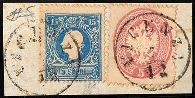 Briefstück - Lombardei-Venetien Nr. 11 II + 16 als Mischfrankatur (eine Ausgabe übersprungen) - Francobolli