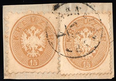Briefstück - Österr. Nr. 28 + 34 als Mischfrankatur - Známky