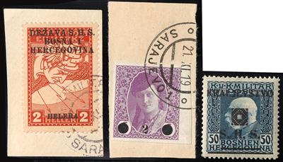 gestempelt/Briefstück/* - Kl. Partie Jugoslawien 1918 S. H. S. Ausgabe für Bosnien-Herzegowina, - Známky