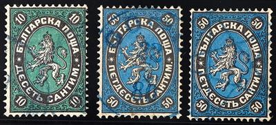 gestempelt - Bulgarien Nr. 1/5 dabei 50 C. zweifach mit Blaustempel, - Stamps