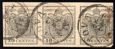 gestempelt - Lombardei-Venetien Nr. 2 H I b + I a + I a im waagrechten DREIERSTREIFEN - Briefmarken