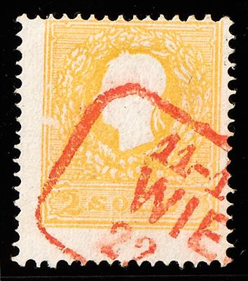 gestempelt - Lombardei-Venetien Nr. 6 II mit rotem Österreich Kastenstempel WIEN - Briefmarken