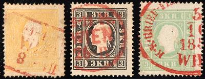 gestempelt - Österr. Nr. 10 II, 11 II, 12, 13 I, 14 I, 15 I, je mit Rotstempel - Stamps