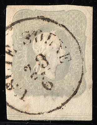 gestempelt - Österr. Nr. 23 hellgrau, vollrandig, mit unterem Bogenrand und Randleiste (striche) - Stamps
