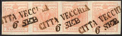 gestempelt - Österr. Nr. 3H III im waagr. Viererstreifen mit 3 fast kompletten Abschlägen "CITTA VECCHIA/6/SEB", - Briefmarken