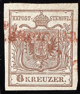 gestempelt - Österr. Nr. 4 H I a vollrandig, mit zwei roten Teilstempeln Recomandirt - Briefmarken