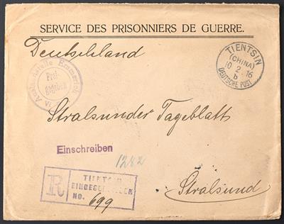 Poststück - D. Post in China Kriegsgefangenenpost 1916 - portofreier Rekobrief - Stamps