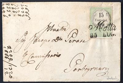 Poststück - Lombardei-Venetien Stempelmarke der Ausgabe 1854 zu 15 Centesimi als Freimarke verwendet - Známky