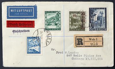 Poststück - Österr. 1947 - 4 echt gelaufene Luftpost Rekobrfe. mit Flugp.- Marken 3.-, - Stamps