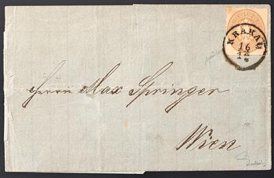 Poststück - Österr. Ausgabe 1864 Kuvert-Ausschnitt zu 15 Kreuzer braun als Freimarke verwendet - Stamps