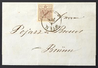Poststück - Österr. Nr. 4 H I auf Faltbrief von WIEN/4. JUN. (1850) nach Brünn, - Briefmarken
