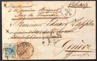 Poststück - Österr. Nr. 4 M + 5 M auf Briefhülle von MARIENBAD nach Genf (Schweiz) vom 1.7. 1856, - Stamps