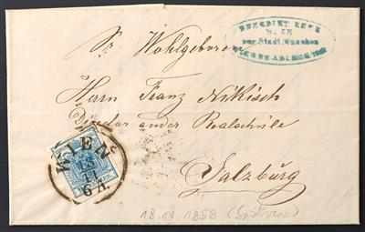 Poststück - Österr. Nr. 5 M (9 Kreuzer) vollrandig - Spätverwendung (18.11.1858) von Wien, - Známky