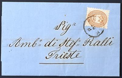 Poststück - Österr. Post in der Levante Vorläufer Nr. V 23 auf kompl. Faltbrief von SMIRNE nach Triest aus 1868, - Briefmarken
