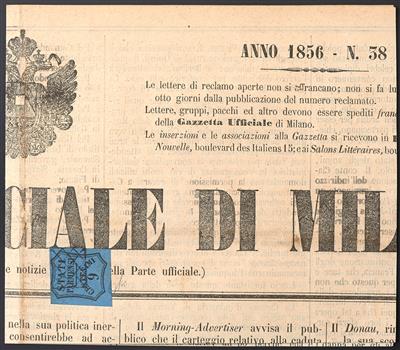 Poststück - Parma Zeitungsstempelmarke Nr. 1 (9 C. schwarz auf blau) (Sassone Nr. 2), - Stamps