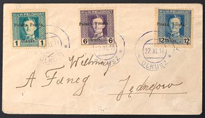 Poststück - Polen 1918 Lokalausgabe Olkusz 1 H. + 6 H. + 12 H. auf Brief mit Stpl. OLKUSZ #na ch Jedrzejow, - Stamps